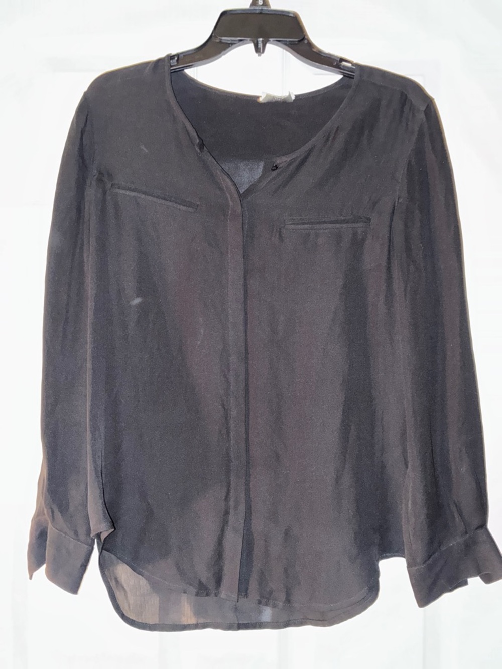 Joie Black Silk Blouse Button Up Womens Faux Pockets